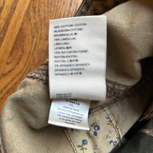 Anthropologie Pants Womens Camo Linen Blend Cargo Pocket Green Khaki Size 27100 - Picture 9 of 10